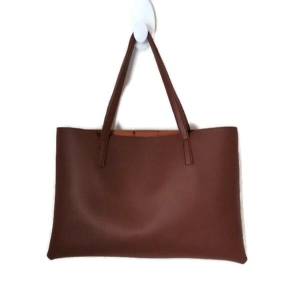 Vince Camuto Brown Pebble Front Stripe Open Top Handbag Tote Bag - Picture 4 of 9